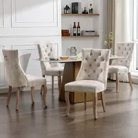 Sweiko 4-pod Eetkamerstoelen, (4-stuks)Licht Beige Fluwelen Eetkamerstoelen,Hoge rugleuning, knoopgestikt, massief houten frame, Licht Beige (geen tafel)