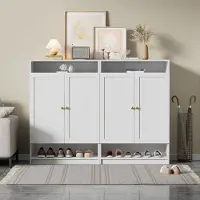 Sweiko Schoenenkast - Set van 2 - Verstelbare legplanken - Gouden handgrepen - 2 deuren - Wit