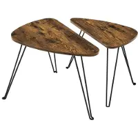 Begryf Set van 2 Bijzettafels - Rustiek Bruin - Organische Vorm - 60x38x47,5 cm / 52x31,5x42,5 cm - Hairpin Poten - Industrieel Design