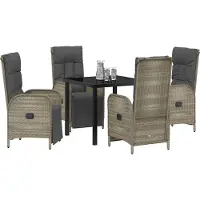 vidaXL Tuin Eettafel Set met kussen 5 pcs Grijs poly rattan