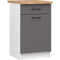 Akord Keukenkast modulaire OLIWIA S50 met Verkblad / Onderkast met 1 Deur en 1 Lade / Furniture Factory / Wit - Grafietgrijs / 50 x 85 x 46 cm