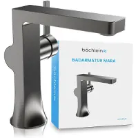 Bächlein badkraan Mara in modern design, eengreepsmengkraan met duurzame keramische cartridge en installatieset, badkraan antraciet