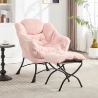 Sweiko Fauteuil - met Hocker - Hoofdsteun - Gestoffeerde stoel - Roze