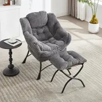 Sweiko Fauteuil - met Hocker - Hoofdsteun - Gestoffeerde stoel - Grijs