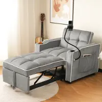 Sweiko Slaapbank - Uitschuifbaar - Bekerhouder + houder voor mobiele telefoon - Relaxfauteuil - Grijs