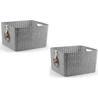 PlasticForte Opbergmand - 8x - Kastmand - rotan kunststof - zilver - 28 Liter - 34 x 40 x 23 cm