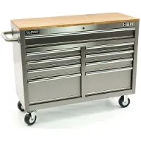 HBM verrijdbare gereedschapswagen met houten werkblad, 117 cm, RVS