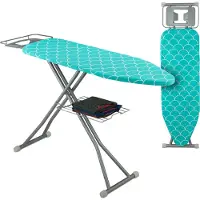 Relaxdays strijkplank voor stoomstrijkijzers, 122 x 39,5 cm, in hoogte verstelbaar, opvouwbaar, met opbergruimte, turquoise/zilver