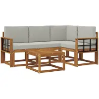 vidaXL Buiten bank set 5 st Naturel en lichtgrijs
