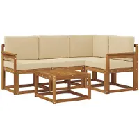 vidaXL Buiten bank set 5 st Natuurlijk en Beige