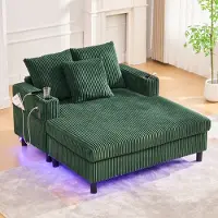 Sweiko Fauteuil - Met bekerhouder - USB-poort - LED-verlichting - Corduroy - Emerald