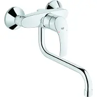 GROHE Eurosmart keukenkraan wandmodel met koppelingen met lage draaibare uitloop sprong 20cm chroom