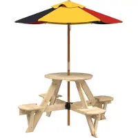 vidaXL Picknicktafel voor 4 kinderen met parasol rond vurenhout