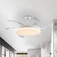 Schuller Valencia LED plafondventilator Vento wit/transparant, DC Ø 150 cm stil Vento, dimbaar, helder / transparant, Woon-/ Eetkamer, metaal, Modern