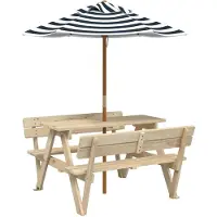 vidaXL Picknicktafel voor 4 kinderen met parasol massief vurenhout