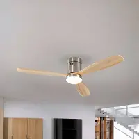 Schuller Valencia LED plafondventilator Siroco, nikkel/licht hout Ø 132 cm stil dimbaar, hout licht, Woon-/ Eetkamer, metaal, Modern