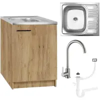 Stamar - Keukenkast 60x50 cm + Spoelbak Deante + Kraan Syfon - Eik Gouden