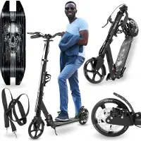 HyperMotion Skyline Step voor Volwassenen en Kinderen – Opvouwbare Aluminium Step met Schokdempers, Handrem en Grote Wielen