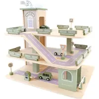 Bandits and Angels Houten Speelgoedgarage Bandits Parking Experience met 3 Verdiepingen en Lift - Inclusief 4 Auto's - Speelgoed Auto Garage Hout - Retro Groen