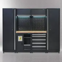 Datona Werkplaatsinrichting PREMIUM met eiken werkblad 250 cm breed - Zwart