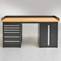 Datona Werkbank PRO bamboe - 6 lades - opbergkast - 200 cm - Zwart