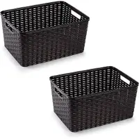 PlasticForte Opbergmand - 4x - Kastmand - rotan kunststof - donkerbruin - 18 Liter - 29 x 39 x 20 cm
