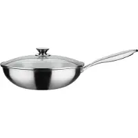 GSW Wok pro met deksel - Ø 32 cm - 3-LAAGSE bodem - Geklonken handgreep - RVS - Alle warmtebronne...