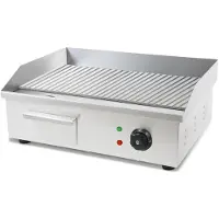 VERTES Grillplaat Braadplaat Plancha Grill Elektrisch 3000W van roestvrij staal Grilloppervlak met groeven 55x35cm, thermostaat, temperatuur 50-300°C, spat- en warmtebescherming