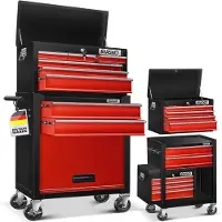MASKO Werkplaatswagen incl. koffer - 9 vakken Afsluitbaar Massief metaal, gereedschapswagen zonder gereedschap, wagen voor het opbergen van gereedschap met slot - Rood