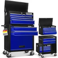 MASKO Werkplaatswagen incl. koffer - 9 vakken Afsluitbaar Massief metaal, gereedschapswagen zonder gereedschap, wagen voor het opbergen van gereedschap met slot - Blauw