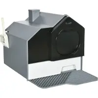 PawHut Leuke kattenbak, 1 zeef, 1 kattenschep, uitneembare vloerbak, grijs en wit
