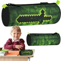 Sarcia.eu PIXEL Zwartgroene schooletui voor jongens, RONDE, etui voor schoolspullen VOOR SPELER, GAMER 22x8x8cm