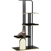 PawHut krabpaal, industrieel ontwerp, 3 plateaus, 2 kussens, kraswand, stalen frame, zwart, 85 x 48 x 170 cm