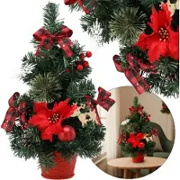Sarcia.eu KLEINE kunstmatige kerstboom, rood met een ster van Bethlehem in een pot, VERSIERD 40 cm