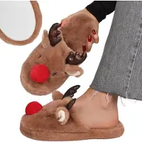 Sarcia.eu Rendier ANTI-SLIP dames pantoffels, WARME, ZACHTE, BONTEN huisslippers, kerstmis