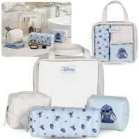 Sarcia.eu DISNEY Stitch Beige-blauwe set reissetjes met ritssluiting, 4 stuks, verschillende maten