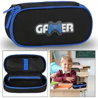 Sarcia.eu Zwart-blauwe gaming school etui, gaming etui voor jongens, gamingpad 5x22x10cm