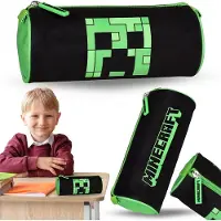 Sarcia.eu Minecraft Creeper Zwart met groene jongens etui voor schoolpotloden, etui voor schoolbenodigdheden 22x8x8cm