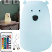 Sarcia.eu Mary’s Siliconen LED-nachtlampje, grote beer, om in slaap te vallen, met afstandsbediening, voor in de kamer, USB warm RGB-licht