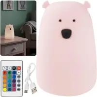 Sarcia.eu Mary's Siliconen LED-nachtlampje, grote beer, slaaplampje met afstandsbediening voor in de kamer, USB warm RGB-licht