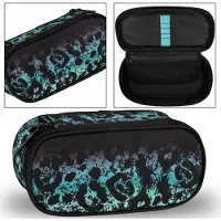 Sarcia.eu Zwarte ovale etui met panterprint, met rits 22x6x10 cm