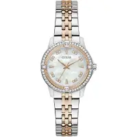 GUESS Colette Quartz Analoog Horloge Zilverkleurig En Roségoudkleurig Kast Gemaakt Van 100% Roestvrij Staal En Een Armband Van 100% Roestvrij Staal 32 GW1027L1, GW1027L2, GW1027L3, GW1027L5