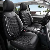 Auto Interieur Meester Autostoelhoezen voor Jaguar I-Pace 2018 in pasvorm| Set van 2 stuks | Bestuurder + Passagiersstoel AIS Serie | AIS103 | Zwart met witte stiknaden
