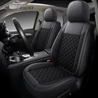 Auto Interieur Meester Autostoelhoezen voor Jeep Compass 1 | Set van 2 | Hoogwaardig Kunstleer (Skai) | CLS904 | Zwart met zwarte stiknaden