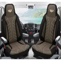 BREMER SITZBEZÜGE Premium Camper stoelhoezen voor Dethleffs Globevan Camp One Two PLKT212 in Zwart/Bruin (2 losse stoelen)