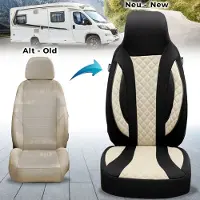 BREMER SITZBEZÜGE Premium Camper stoelhoezen voor Hobby WPL410 in Zwart/Beige (2 losse stoelen)