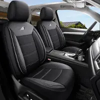 Auto Interieur Meester Autostoelhoezen voor Hyundai Tucson JM | Set van 2 | AIE403 | Zwart met witte stiknaden