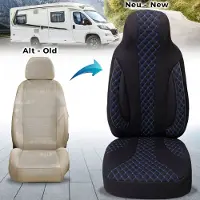 BREMER SITZBEZÜGE Premium Camper stoelhoezen voor Dethleffs WPL406 in Zwart/Blauw (2 losse stoelen)
