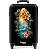 NoBoringSuitcases.com - Handbagage koffer lichtgewicht - Reiskoffer trolley - Surfplank omringd door bloemen - Rolkoffer met wieltjes - Past binnen 55x40x20 en 55x35x25