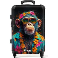 NoBoringSuitcases.com - Koffer groot - Rolkoffer lichtgewicht - Chimpansee met Hawaii blouse - Reiskoffer met 4 wielen - Grote trolley XL - 20 kg bagage